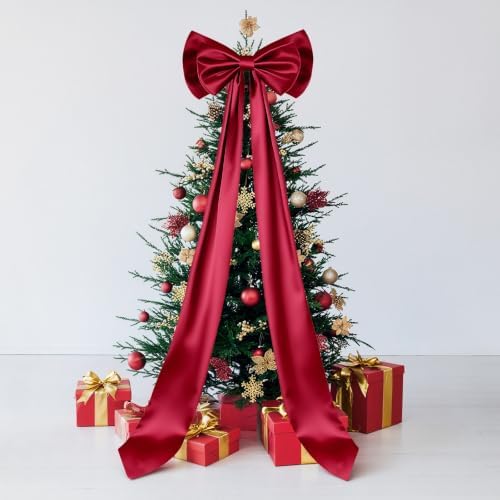 Dreamtop Giant Bow Decor, 19x75 Inch Christmas Tree Bow Topper Decoration for Christmas Tree for Home Wreath Wall Backdrop Birthday Wedding Party Decorations (Red)