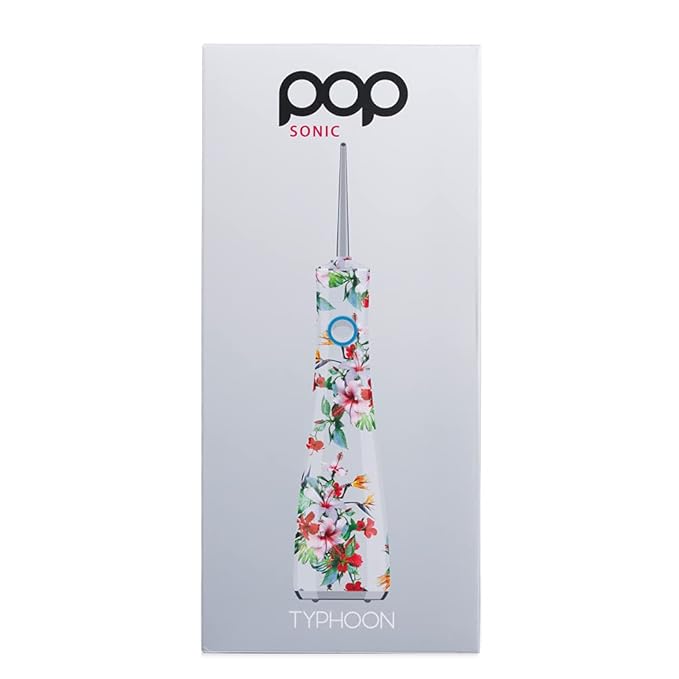 Pop Sonic Typhoon Water Flosser (White Floral) | Non-Slip, Waterproof Water Flosser for Men & Women - 3 Modes Battery Powered, Rechargeable Water Flosser - Waterpik for Braces, Teeth, & Gums
