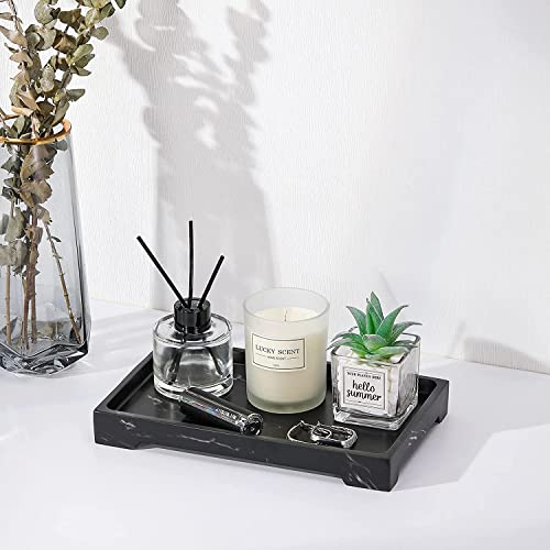 Luxspire Bathroom Sink Vanity Trays, 10" x 6" Resin Vanity Tray for Soap Dispenser, Kitchen Sink Trays, Vanity Countertop Organizer for Candles Soap Towel Perfume Holder Jewlery, Marble Style -M- Ink - color: A - Ink, style: Medium