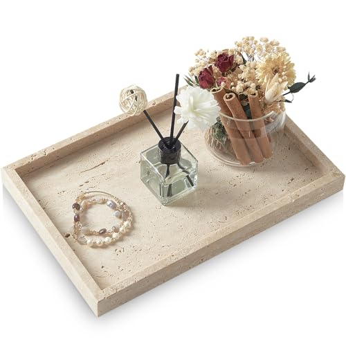 Travertine Tray,Bathroom Vanity Tray Non-Ceramic/Non-Resin,Marble Perfume Decorative Tray 12 x 8 inch (Travertine) - color: Travertine