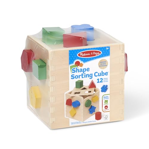 Melissa & Doug Shape Sorting Cube - Classic Wooden Toy With 12 Shapes