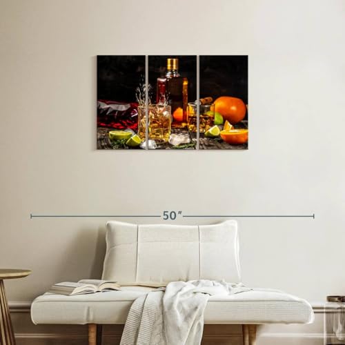 ElephantStock - Citrus Whiskey And Cigar Wall Art - Horizontal Multi Panel Canvas - 3 Piece Living Room Wall Decor - Photography Food And Drink Multi Piece Wall Art - Brown And Gray Decor - 33" x 20" - size: 33"L x 20"W