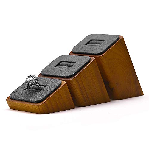 Oirlv 3 PCS Wood Ring Display Stand Showcase Jewelry Display Stand Ring Organizer Holder (Grey) - color: Grey
