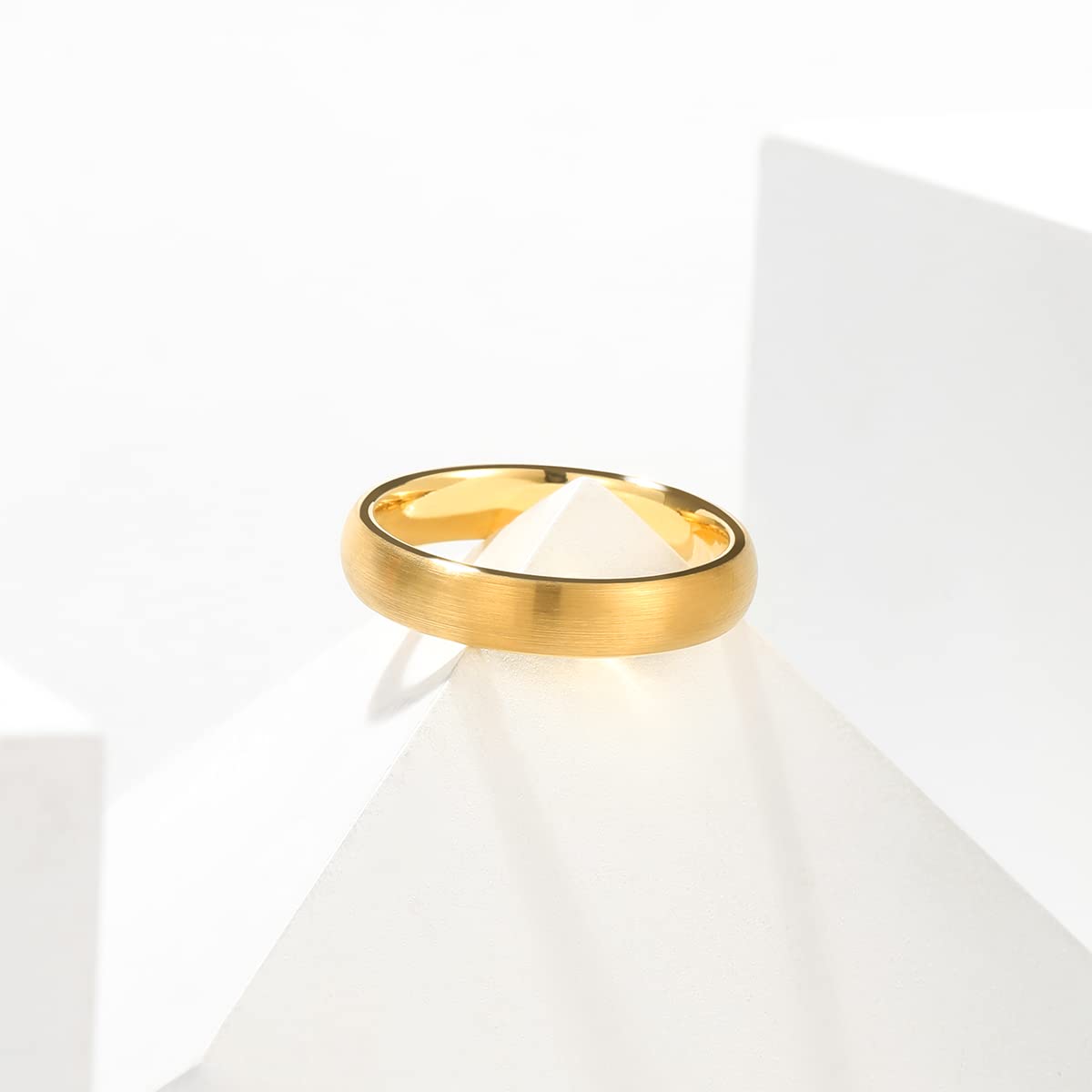 King Will 4mm Gold Plated Wedding Band for Women Men, Domed Brushed Tungsten Carbide Wedding Rings, Comfort Fit, Durable, Size 10.5