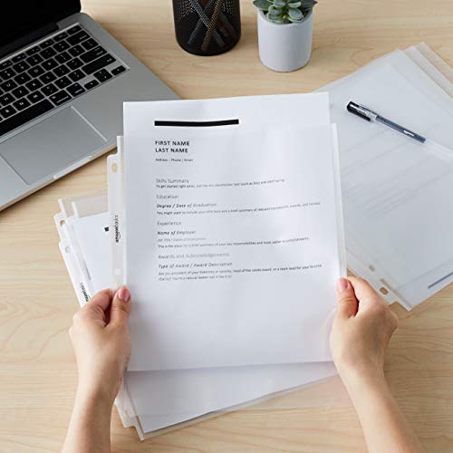 Amazon Basics Heavy Duty Non-Glare Sheet Protector for Documents, 3 Ring Binder, Top Loading, Letter Size 8.5 x 11 inch, Clear, 100-Pack