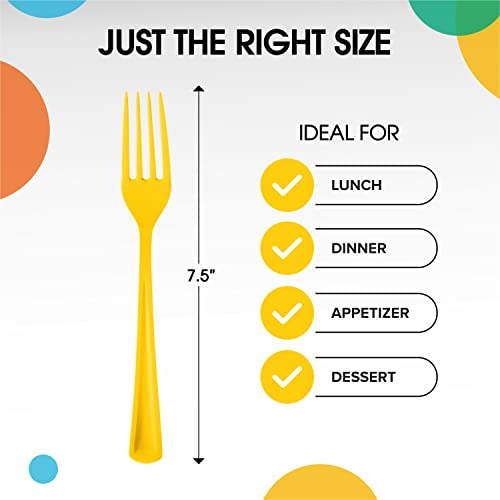Party Solids Yellow Plastic Forks 200 Pieces Yellow Forks Disposable Utensils Heavy Duty Plastic Cutlery Set Disposable Cutlery Sets Flatware Sets Silverware Set Party Supplies & Party Tableware - color: Yellow