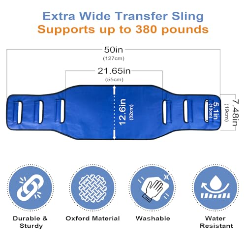 Transfer Belt Transfer Sling - Padded Gait Belt - Heavy Duty Patient Lift, Mobility Standing and Lifting Aid for Disabled, Elderly, Injured - Safely Move from Bed and Wheelchair (Blue) - color: Blue 2