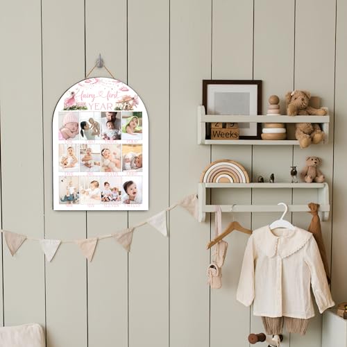 My Fairy First Year Photo Board, Fairy First Birthday Decoration Photo Frame, 12 Monthly Baby Milestone Wooden Sign, Pink Nursery Decor for Girl Boy, Gender Neutral Baby Keepsake Gifts-A13