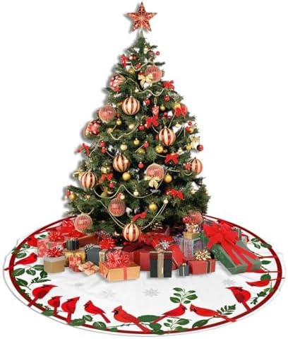 Red Snow Birds Winter Christmas Tree Skirts 30", Xmas Tree Cloth Mats Trees Skirts for Decor Gift, Home Decoration