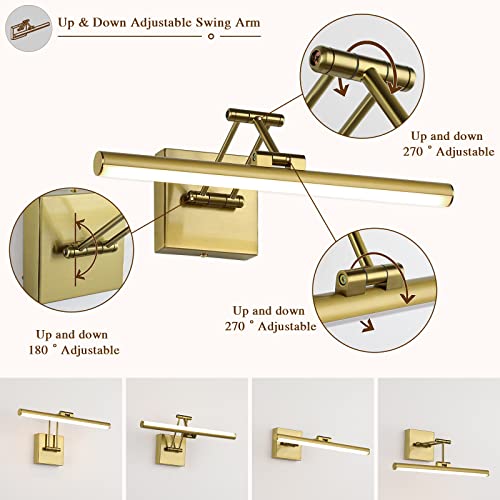 Joossnwell LED Picture Lights for Paintings Dimmable 15.5 Inch Long Hard-Wired Picture Frame Lights Brass Gallery Wall Light with Adjustable Swing Arm Art Display Lamps 7W 3000K Warm White - color: Hard-Wired Brass, size: Dimmable 15.51inch