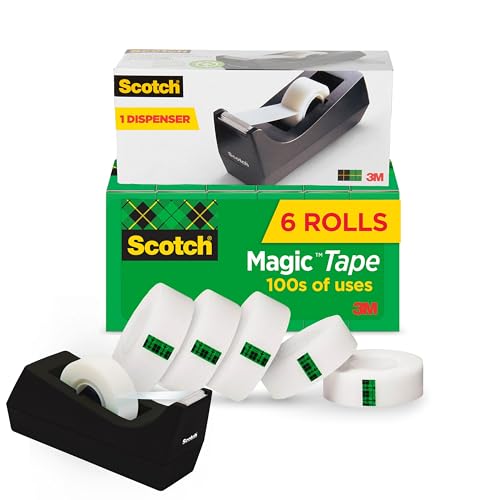 Scotch Magic Tape with Scotch Desktop Dispenser,6 Rolls of 3/4" x 1000" Each Plus 1 Desktop Tape Dispenser,Great for Repair,Wrapping and Office Applications,(Pack of 12) - size: 6 Rolls (Pack of 12)