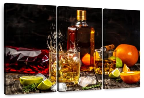 ElephantStock - Citrus Whiskey And Cigar Wall Art - Horizontal Multi Panel Canvas - 3 Piece Living Room Wall Decor - Photography Food And Drink Multi Piece Wall Art - Brown And Gray Decor - 57" x 36" - size: 57"L x 36"W