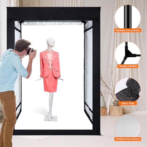 48"x64"x40" Large Photo Studio Light Box Photography, 8 Light LED Panels Dimmable Shooting Tent with 3 Color Backdrops Continuous Lighting Softbox for Model Clothing Photography - size: 48x64 in (8 LED Strips)