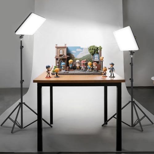 2 Pack Led Video Light Kit, 4000mAh Rechargeable Lithium Battery, Light Panel 2500k-8500k 2200Lux 79 inches Light Stand for Studio Photography Light Video Recording Game Live Streaming