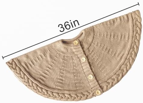 36 inch Christmas Tree Skirt: Pencil Tree Skirt for 6ft Tree, Cable Knit Beige Small Tree Skirt, Vintage Tree Skirts, Rustic Farmhouse Christmas Decorations