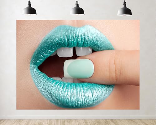 Trykid 12x8ft Mint Green Lip Backdrop Matching Manicure Bold Makeup Beauty Closeup Photography Background Editorial Creative Beauty Event Party Decoration Tapestry Photo Booth Prop Fabric - size: 12x8ft