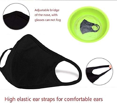 5 Pack Black Mask Windproof Dustproof Masks with Adjustable Nose Wire,Breathable Reusable Washed for Outdoor Sport Half Face Earloop Cotton Masks for Men and Women