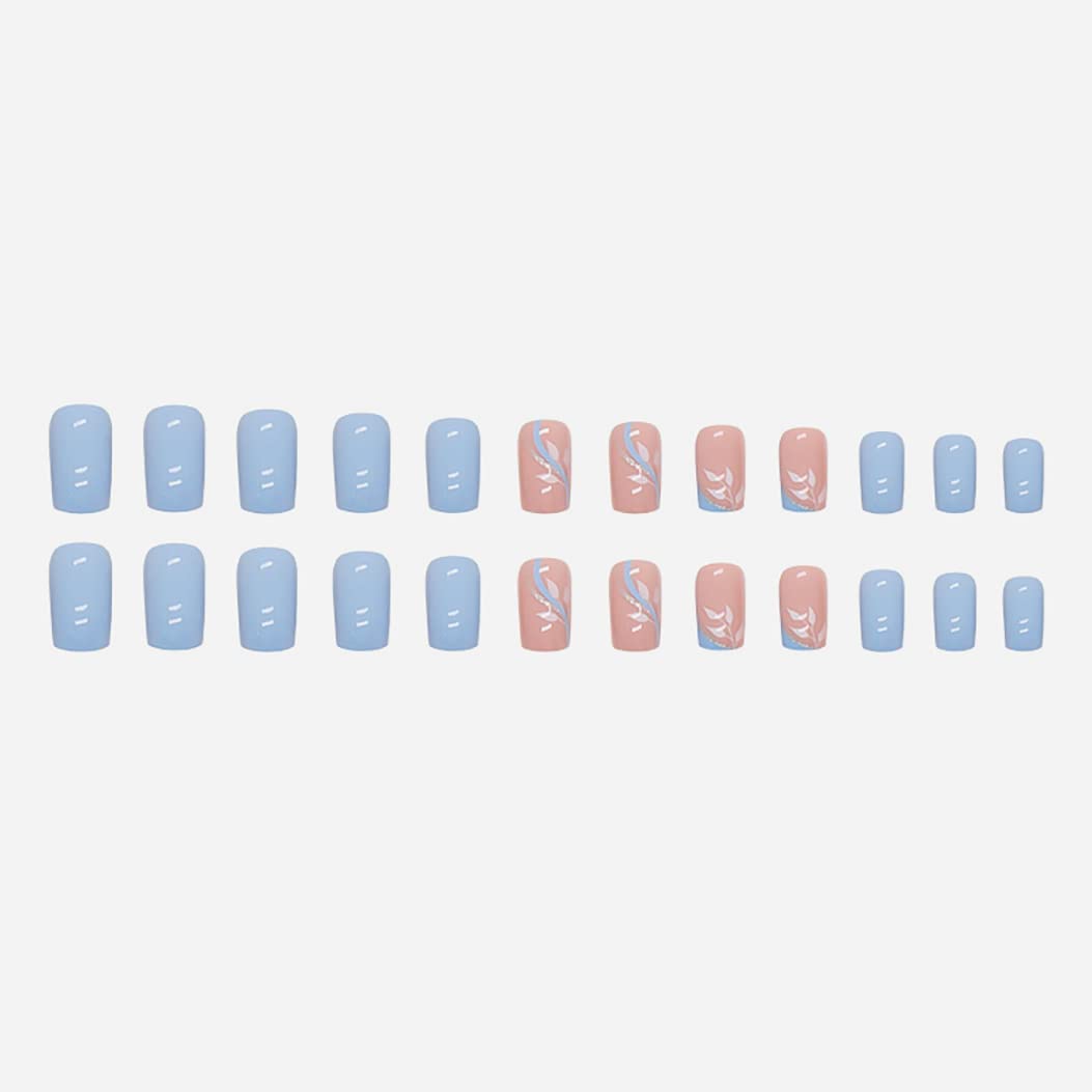 RikView Square Press on Nails Medium Acrylic Nails Blue Nails Glossy Nails for Women 24 PCS