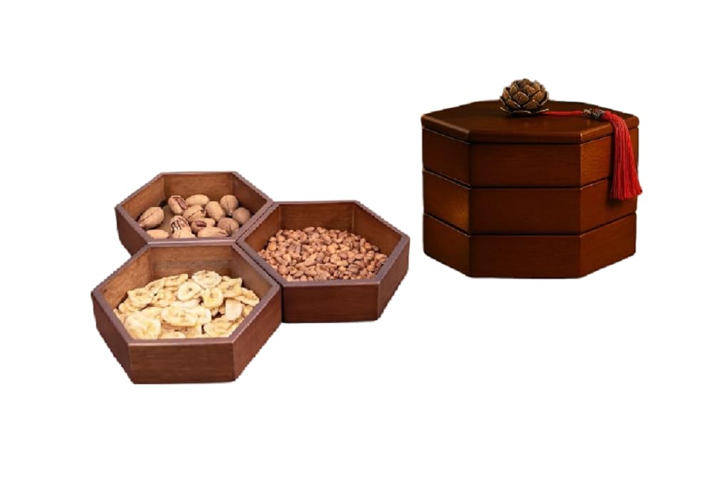 Wooden Dry Fruit Tray Snack Serving Tray With Lid Dry Fruit Box Nuts Container Snack Platter for Nuts, Dried Fruits, Chocolates Modular Organizer Rustic Serving Dish for Parties Storage Vanity