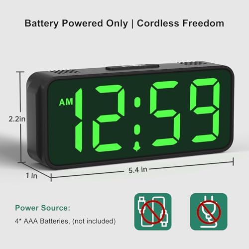 Peakeep Small Slim Digital Alarm Clock Battery Operated for Bedrooms Travel