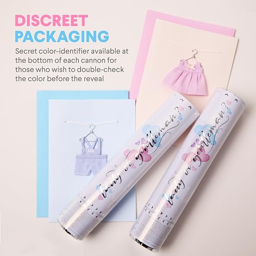 PrimePure Gender Reveal Confetti Cannon - Heart Shaped Confetti Poppers - Blue, 2 Pack - Baby Boy Gender Reveal Party Poppers - Blue Paper Baby Party Supplies Pop Gun - color: Blue