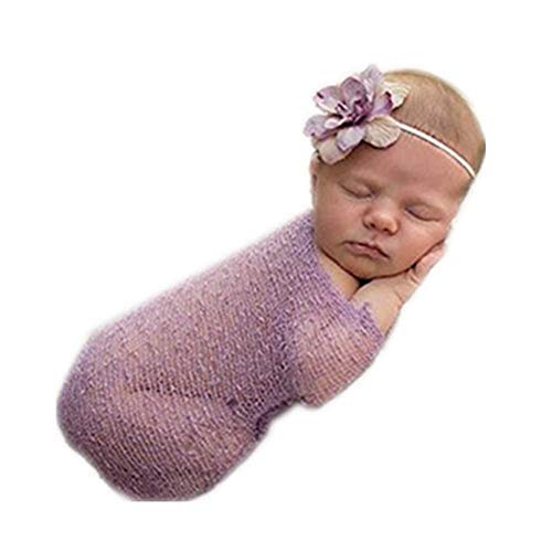 Newborn Photography Props Wrap Stretch Long Ripple Blanket Yarn Baby Photo Props Boy Girl Cloth Fabric Layer - color: Purple