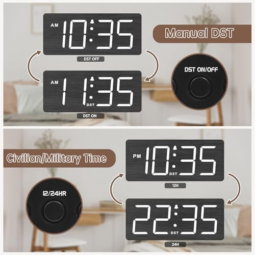 DreamSky Wooden Digital Alarm Clock for Bedroom with Large Numbers | Desk Clock for Living Room Office, Loud Alarm for Heavy Sleepers Adults, Volume Control, Dimmer, DST, Wood Decor (Plug-in)