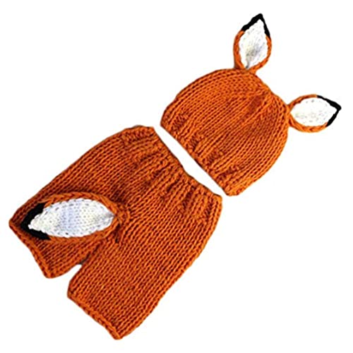 Newborn Baby Photo Shoot Props Girl Boy Crochet Knit Hat Costume Stripe Hat Pants Overalls Photography Props - color: Orange