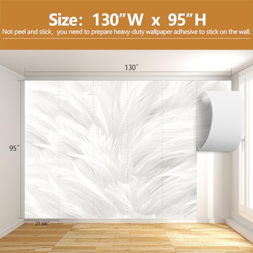 Feather Wallpaper Mural Elegant Gray and White Mural Wallpaper for Living Room Bedroom （Not Peel and Stick） - color: Cybh-903, size: 130" x 95"