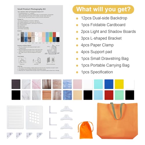 Meking 12Pcs 22Patterns Small Product Photography Backdrops Kit Photo Background Food Photography Backdrop Board with Carrying Bag and Drawstring Bag(16.5X11inch) - color: Prop set series
