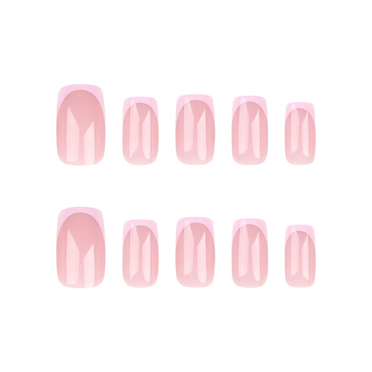 Pink Press On Nails Medium French Tip Fake Nails Nude Pink with Glossy Design Full Cover Artificial Glue on Nails White Glitter Stick on Nails Acrylic False Nails for Women Girls DIY Manicure 24Pcs