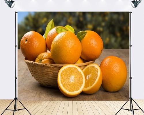 Trykid 7x5ft Fresh Orange Citrus Fruit Backdrop Juicy Summer Food Scene Photography Background Farm Harvest Party Decoration Tapestry Photo Booth Prop Fabric - size: 7x5ft