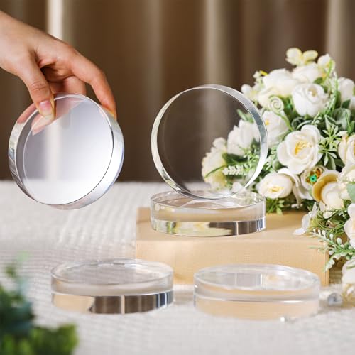 Remerry 8 Pcs Acrylic Round Blocks for Display Clear Polished Blocks for Display Clear Acrylic Edge Polished Base Display Riser for Table Showing Cosmetics Collectibles Figures(4 x 4 x 1 Inches) - size: 4 X 4 X 1 Inches