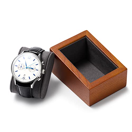 Oirlv Solid Wood Single Watch Display Stand Showcase Jewelry Stand Watch Holder with Pillow(Square Single, Grey) - color: Grey, size: Square Single