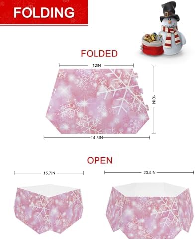 Christmas Snowflake Christmas Tree Collar Tree Box Stand Cover,Artificial/Pencil/Silm/Skinny Tree Ring 6 Packs Collapsible Tree Skirt for Christmas Xmas Tree,Gradient Marble Blush Pink 14.5"x10"