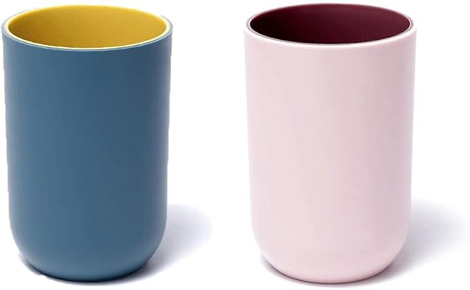 Unbreakable Reusable Drinking Cups Set of 2 Colors, Plastic Toothbrush Cup Tumblers 300 ml/10.5 oz, Dishwasher Safe (Light pink & Navy blue)