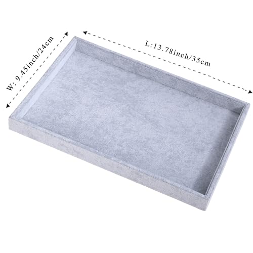 2 Pcs 13.8" x 9.5" Velvet Jewelry Tray Jewelry Display Tray Flat Tray, Stackable Empty Plate Trays for Earrings Necklaces Bracelet Rings Display Showcase - Grey - color: Grey, size: Flat Tray 13.8"x9.5"
