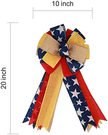 Meseey 1 Pcs Large Red and Blue Patriotic Bow Yellow Deployment of Troops Ribbon Bow for Bunting Wreath Holiday Independence Day 4th of July Party Door Wall Decoration (Patriotic)