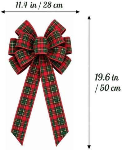 2 Pack Christmas Plaid Bows, 19.6 Inch Wreath Bows for Rustic Holiday Decor