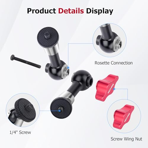 7" Cold Shoe Magic Arm with 360° Ball Joint & 1/4" Screw, Adjustable Stainless Steel Friction Arm for Camera Cage LED Light Microphone Monitor – DSLR Vlog Photography-87001 - size: 7" Magic Arm
