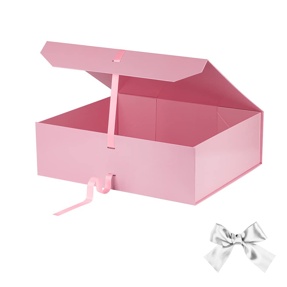 GoooodGift Extra Large Pink Gift Box 19x16x6 Inches, Gift Box with Ribbon Lid Magnetic Closure, Groomsman Proposal Box, Rectangle Collapsible Gift Boxes for Wedding Dress(Pink)