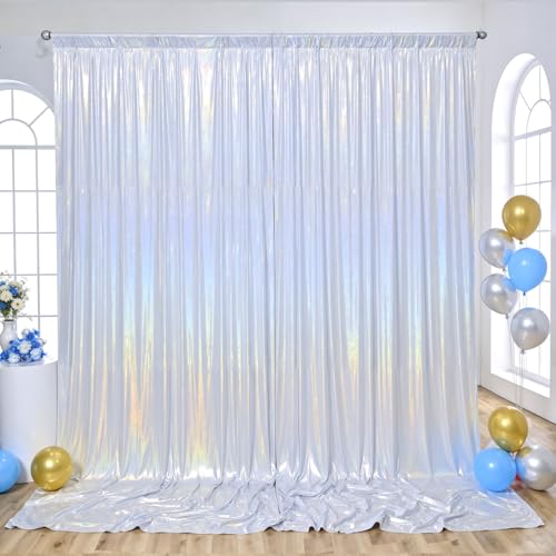 10x10ft Sequin Silver Backdrop Curtains Wedding Party Glitter Curtain Backdrop Fabric Shimmer Drapes Backdrop Bridal Baby Shower Birthday Christmas Photoshoot Background Photography 5x10FT，2 Panels - color: Sequin Silver, size: 10ft X 10ft(2 Panels 5ft X