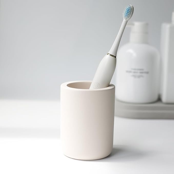 Selegna Drying Stone Toothbrush Holder, Diatomite Toothbrush Holders for Bathroom, Quick Drying Electric Toothbrush & Toothpaste Holder Cup, Diatomaceous Earth Bathroom Sink Organizer (Beige)