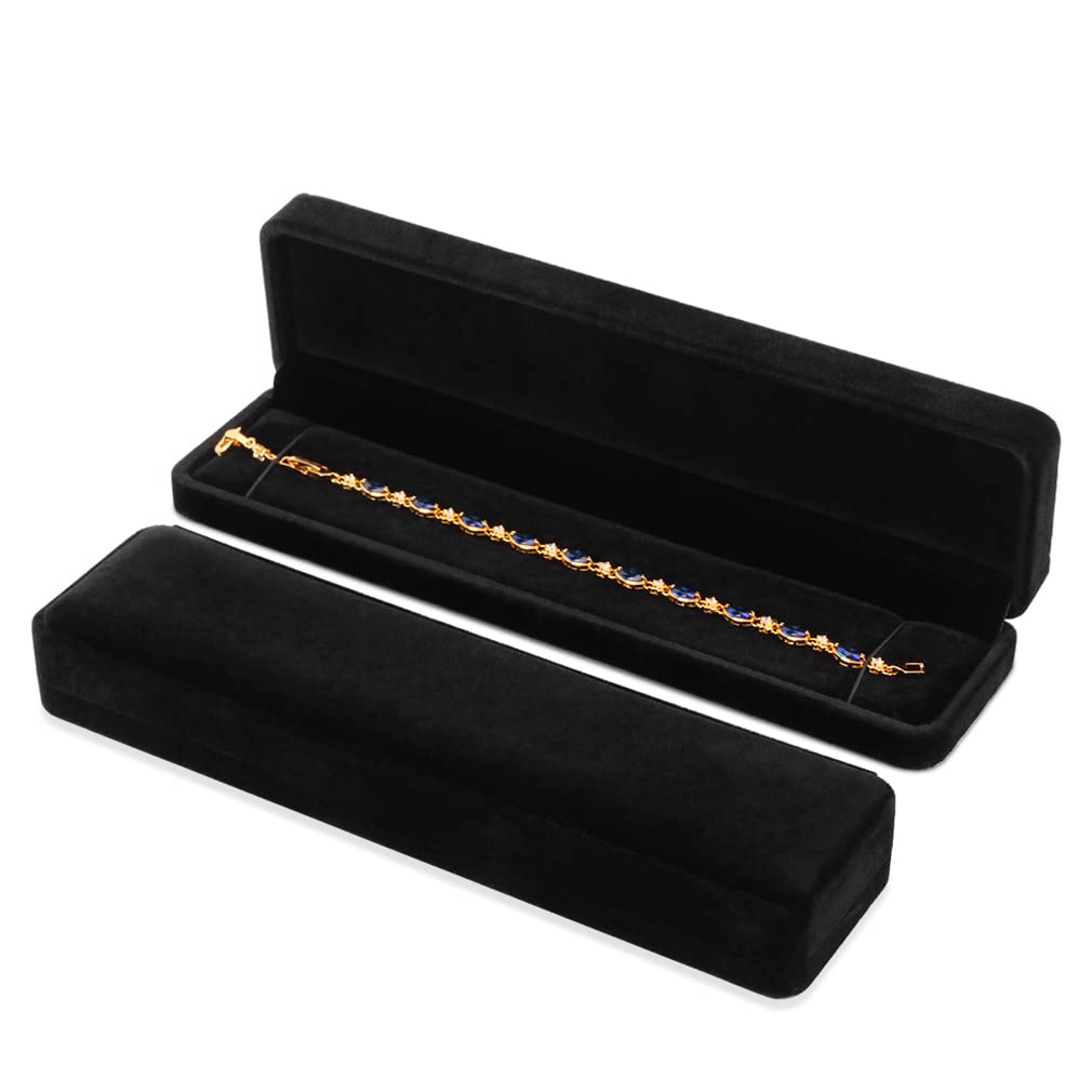 iSuperb Set of 2 Velvet Necklace Box Long Bracelet Box Display Chain Jewelry Box Case 8.7x1.6x2inch for Necklace Storage Gift Box