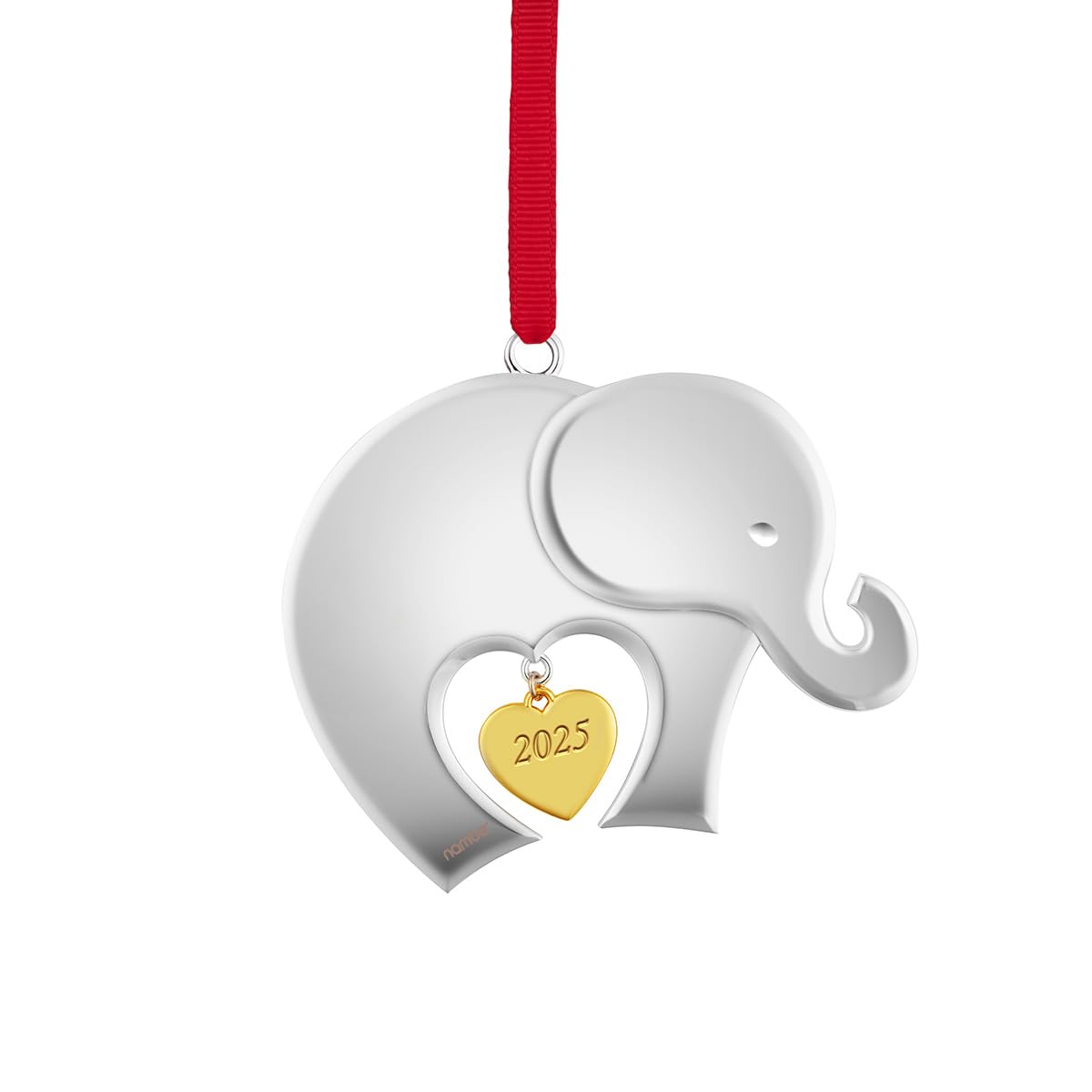 Nambé Baby’s First Christmas 2025 Ornament - Elephant Design with Heart Engraving, Symbol of Luck & Unity - Holiday Keepsake for Baby's First Tree, 4”L x 3.75”H, Cast Metal - Giftable Decor