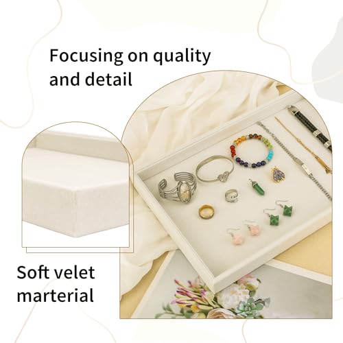 2 Pcs 13.8" x 9.5" Velvet Jewelry Tray Jewelry Display Tray Flat Tray, Stackable Empty Plate Trays for Earrings Necklaces Bracelet Rings Display Showcase - Light Khaki - color: Light Khaki, size: Flat Tray 13.8"x9.5"