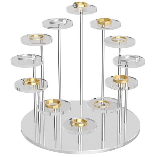 Round Acrylic Display Riser Stands, 12 Tier Jewelry Display Stands for Rings Earrings Mini Figurines 1 Pack(Clear) - color: Clear 12 Tier