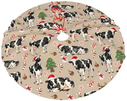 Cow Christmas Tree Skirts with Tassel Xmas Tree Skirt for Home Holiday Indoor Outdoor Seasonal Decors 30"