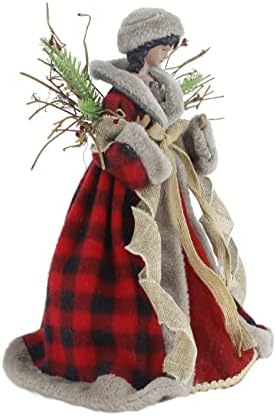 Windy Hill 14" Cherished Red Check Burlap Black Angel Tree Topper 514220A