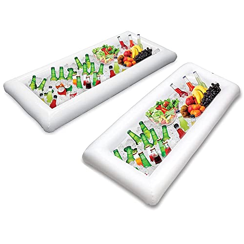 Jasonwell Inflatable Serving Bars Ice Buffet Salad Serving Trays Food Drink Holder Cooler Containers Indoor Outdoor BBQ Picnic Pool Party Supplies Luau Cooler w Drain Plug - style: 2 PCS